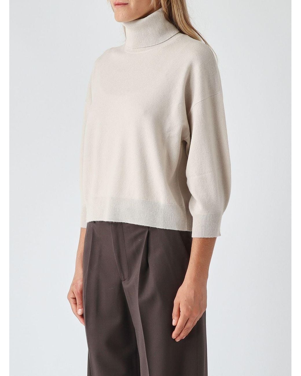 Max Mara White Relaxed Fit Wool And Cashmere Roll Neck Jumper With Dropped Shoulders