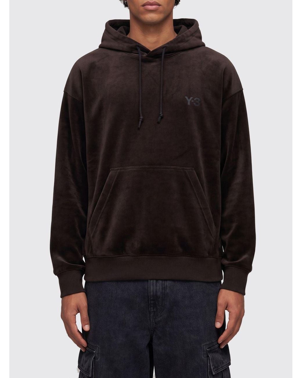 Y-3 Black Velvet Hoodie With Drawstring And Kangaroo Pocket for men