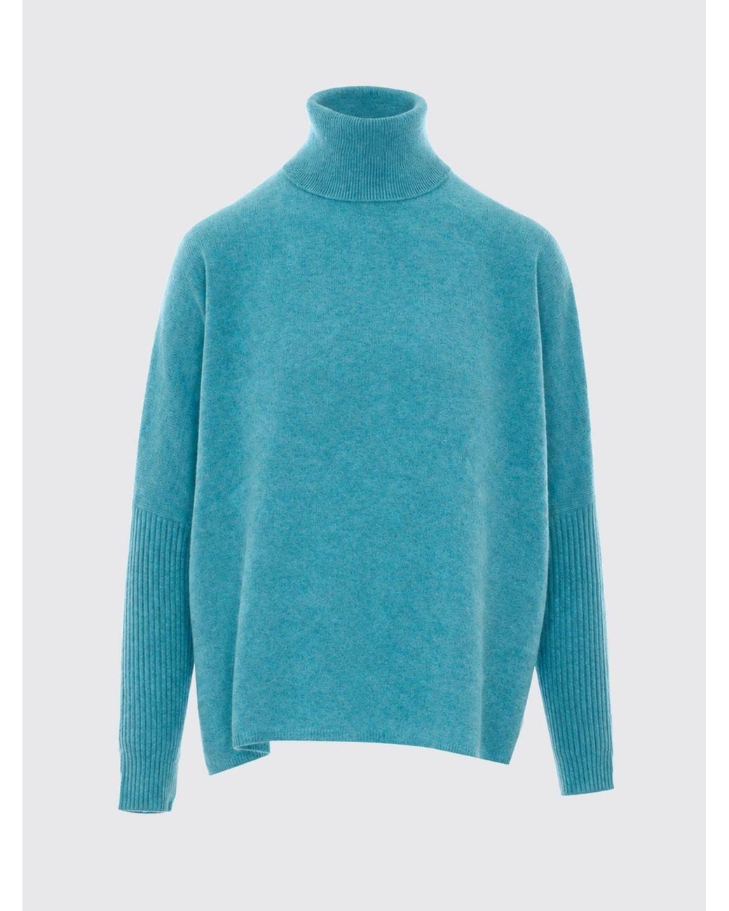Jersey De Cuello Alto De Puro Cachemir Con Manga Larga Y Ribetes Acanalados Not Shy de color Blue