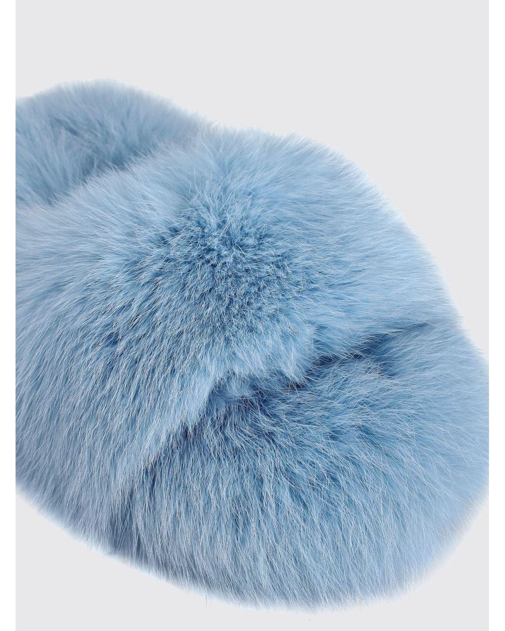 Philipp Plein Blue Solid Colour Fur Slide Sandals With A Low Heel