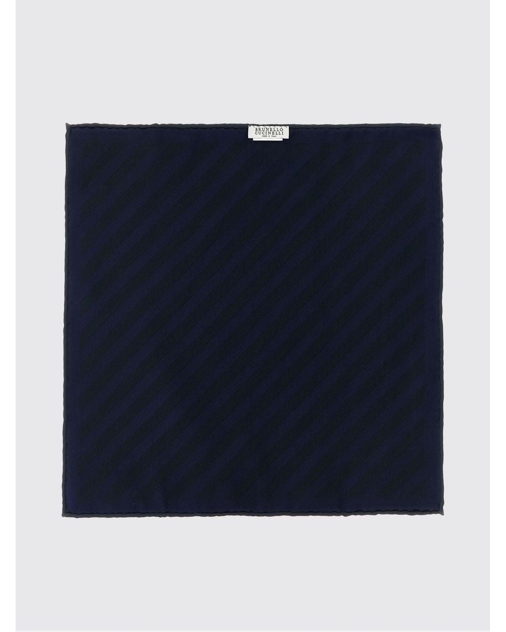 Brunello Cucinelli Blue Striped Pure Silk Pocket Square for men