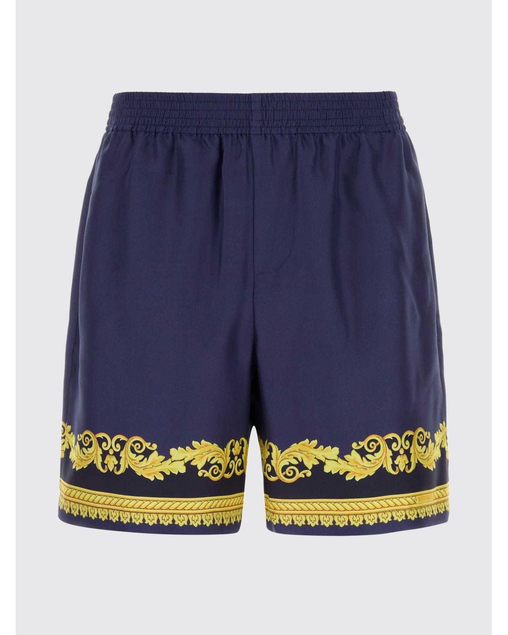 Versace Blue Baroque Print Silk Sport Shorts With Elasticated Waist for men