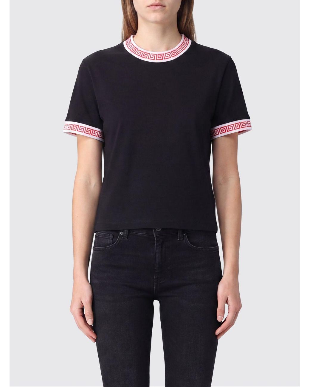 Versace Black Greca Print Crew-Neck Cotton T-Shirt