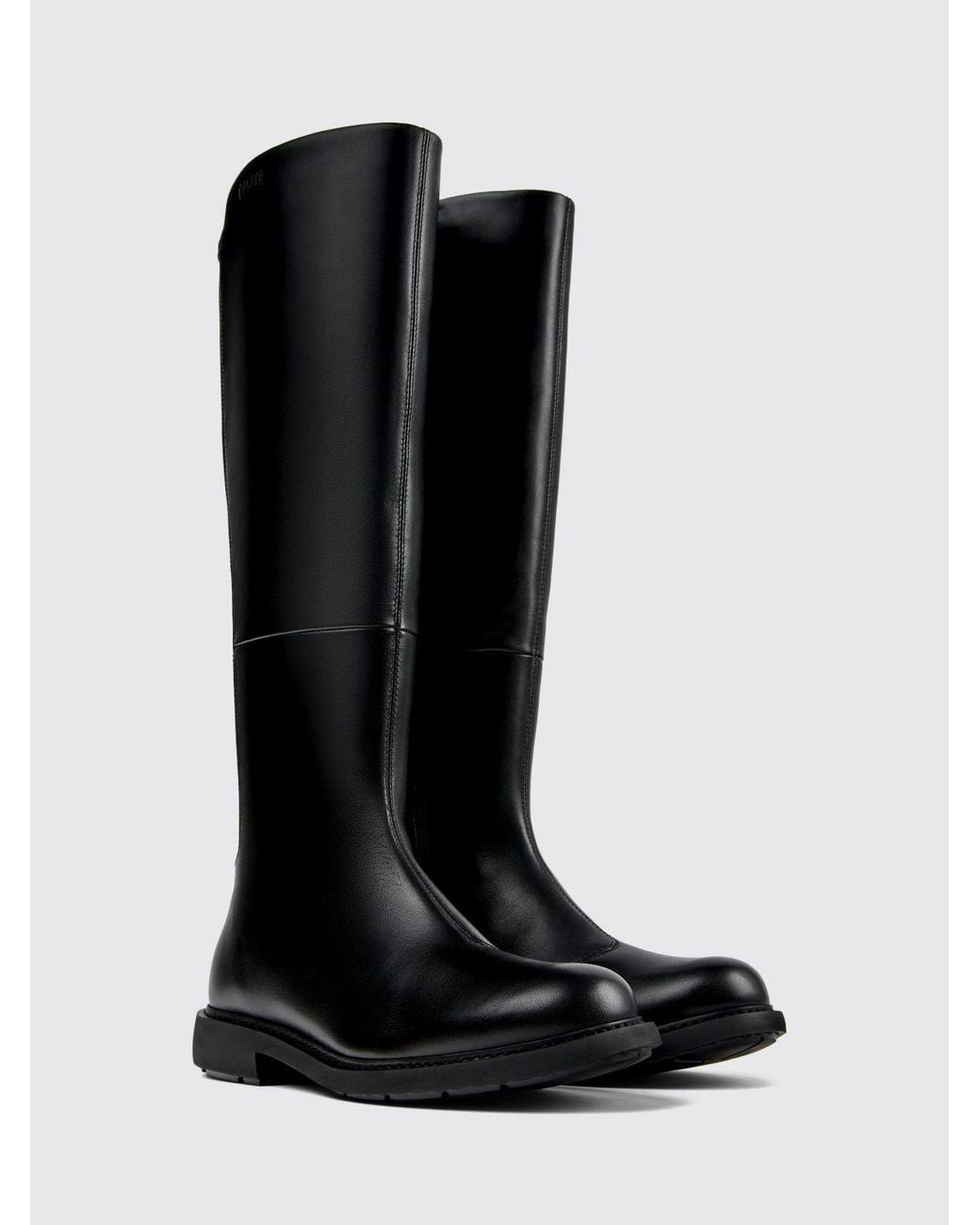 Camper Black Neuman Smooth Leather Knee-High Boots With Side Zip And Round Toe