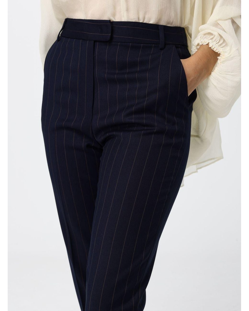 Hanita Blue Pinstriped Cropped Straight Trousers