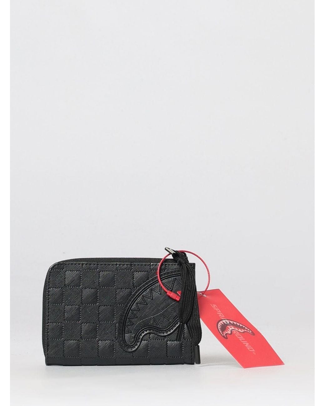 Sprayground White Embossed Logo Coated Cotton Wallet With Zip Closure for men