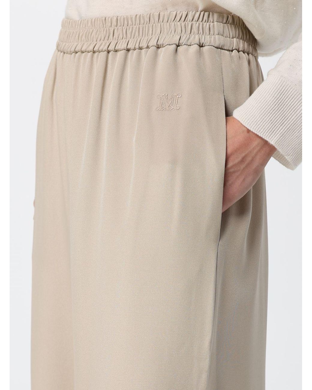 Max Mara Natural Volontà High-Waisted Silk Palazzo Trousers With Elastic Waist