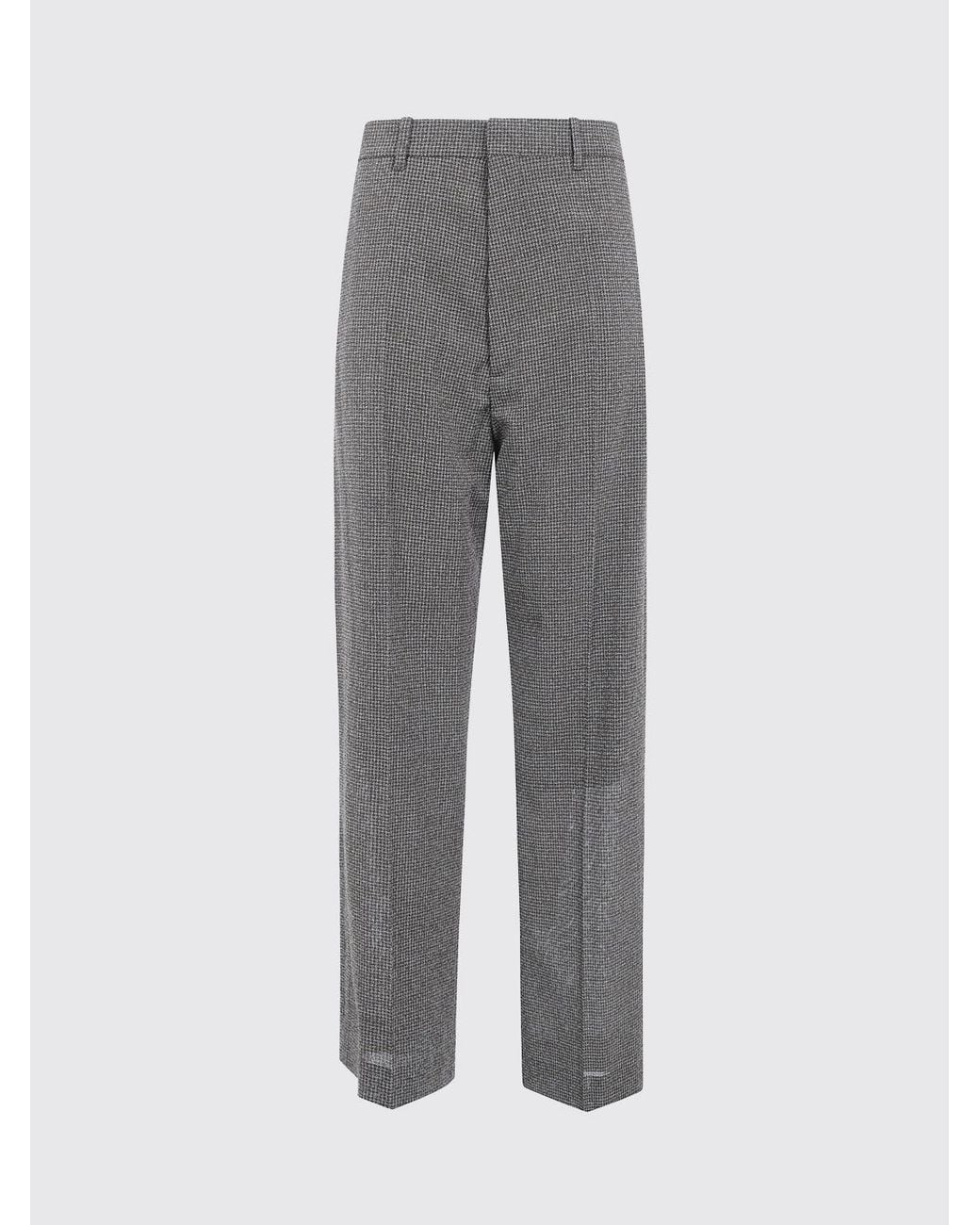 Phoebe Philo Gray Check Wool Straight-Leg Trousers With Mid-Rise Waist