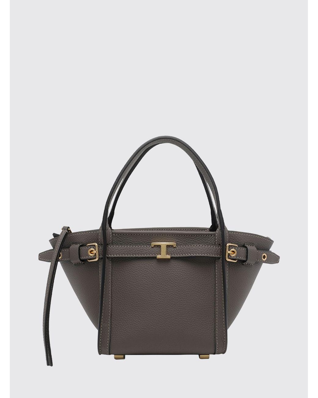 Tod's Gray T Signature Grained Calf Leather Handbag With Shoulder Strap