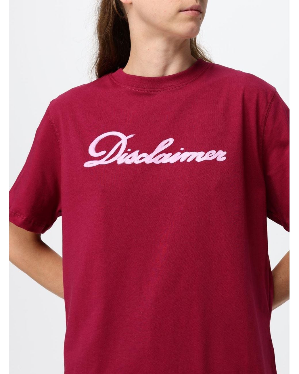 DISCLAIMER Red Short-Sleeved Cotton T-Shirt With Contrast Logo And Dropped Shoulders
