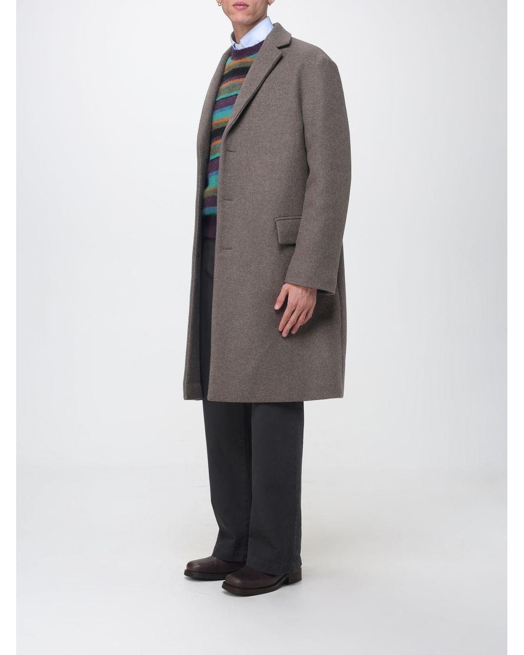 Dries Van Noten Gray Knee-Length Wool-Blend Coat With Lapels And Back Vent for men