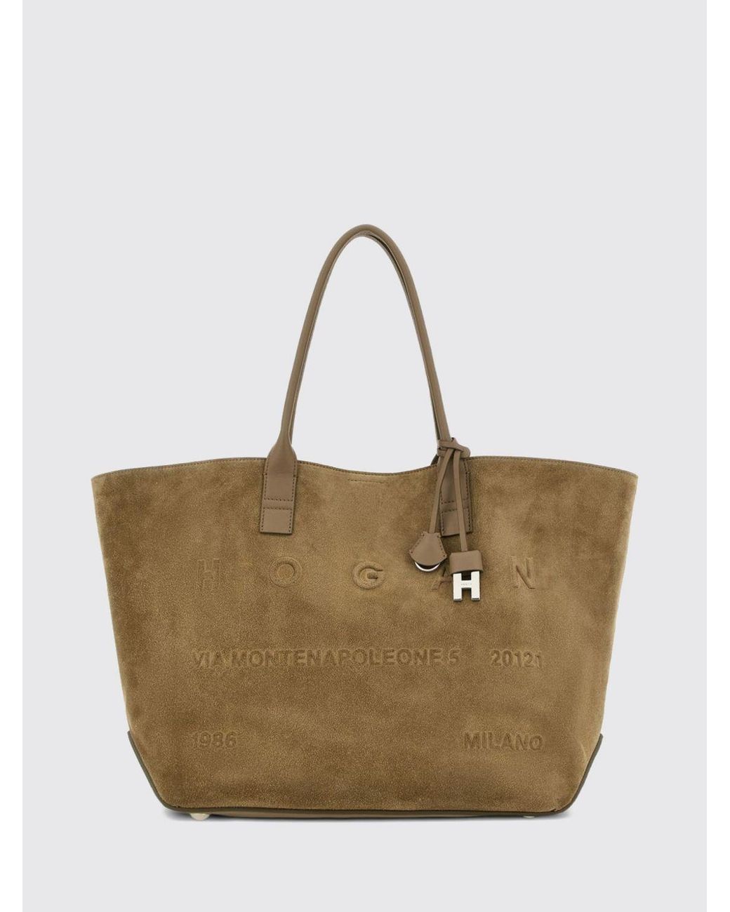 Hogan Natural Suede Calf Leather Tote Bag With Double Handle And Internal Pouch