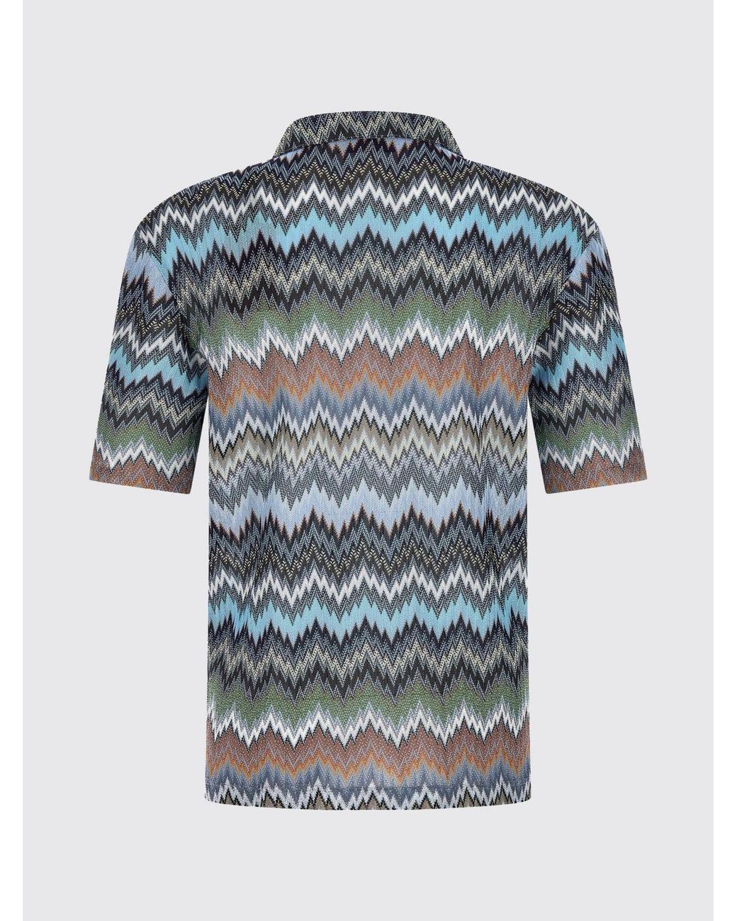 Missoni Blue Casual Viscose Shirt With Zigzag Print for men