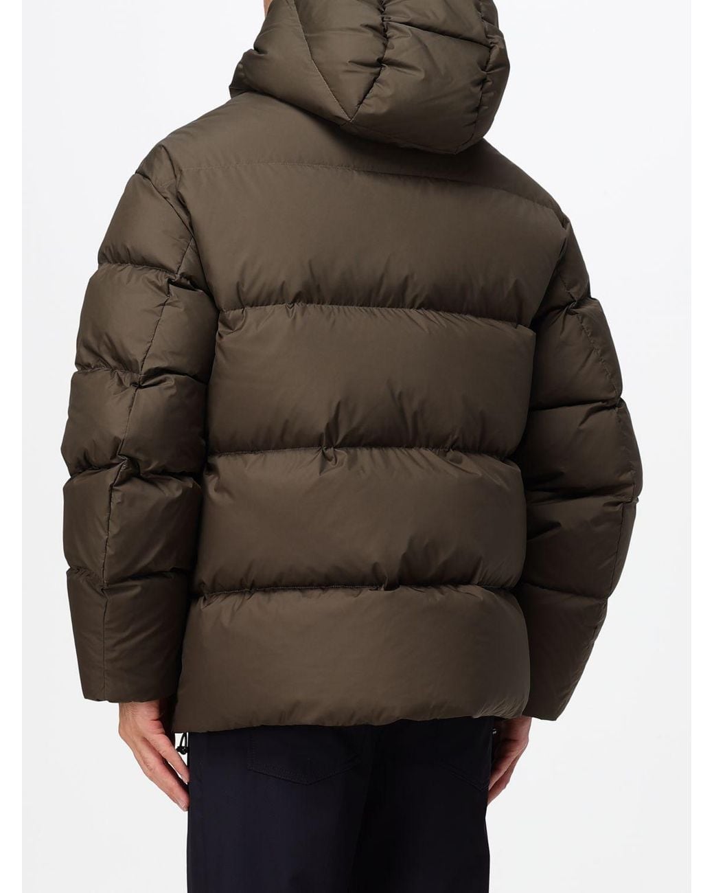 Emporio Armani Brown Quilted Nylon Down Jacket With Hood And Concealed Closure for men