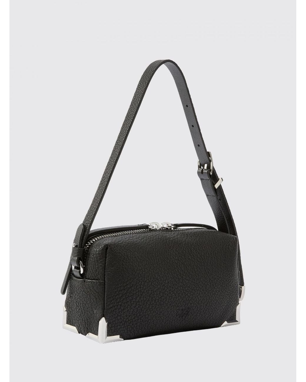 Pinko Black Full-Grain Leather Crossbody Bag With Metallic Love Birds Logo