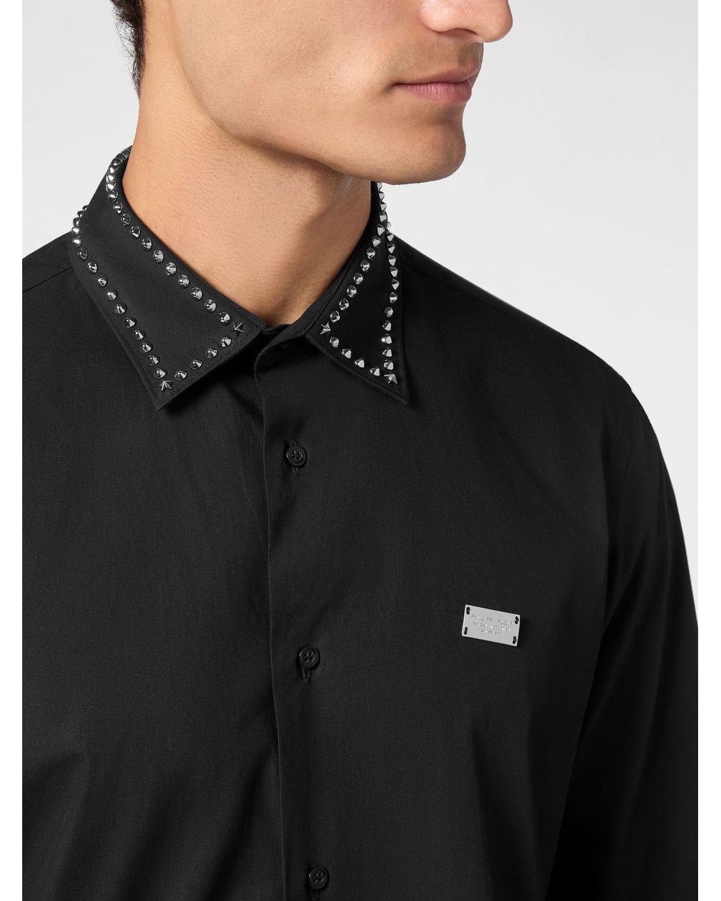 Philipp Plein Black Cotton Shirt With Studs for men