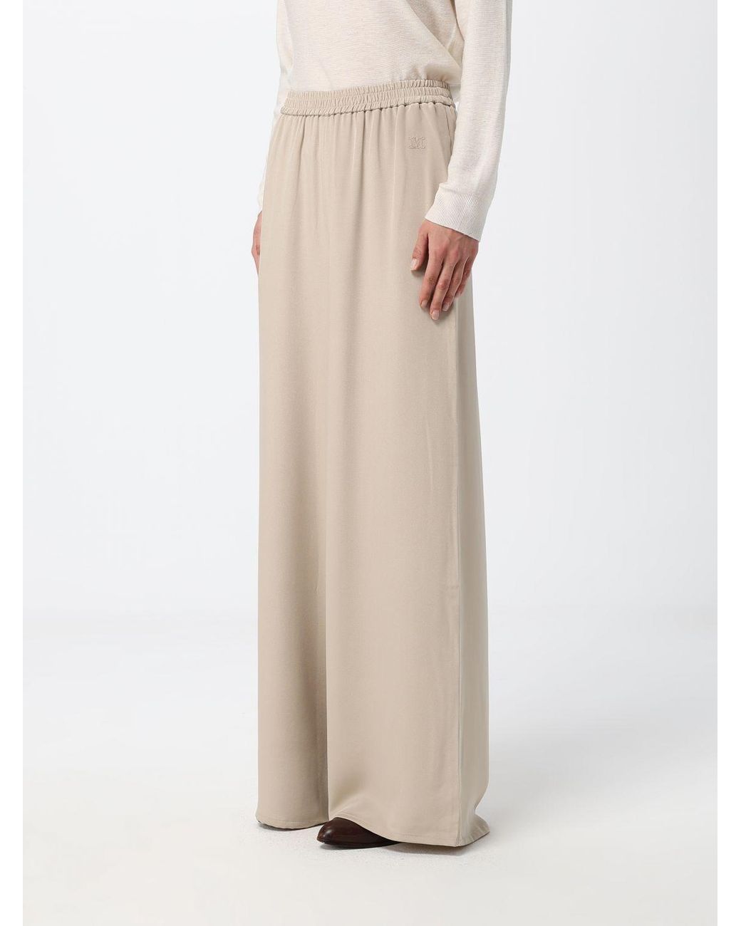 Max Mara Natural Volontà High-Waisted Silk Palazzo Trousers With Elastic Waist