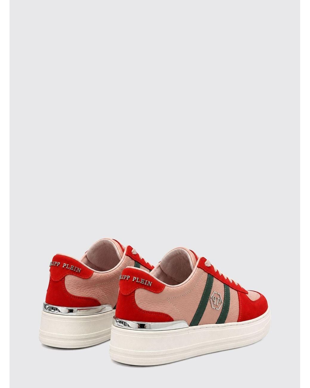 Philipp Plein Red Low-Top Leather Trainers With Hexagon Logo And Round Toe for men