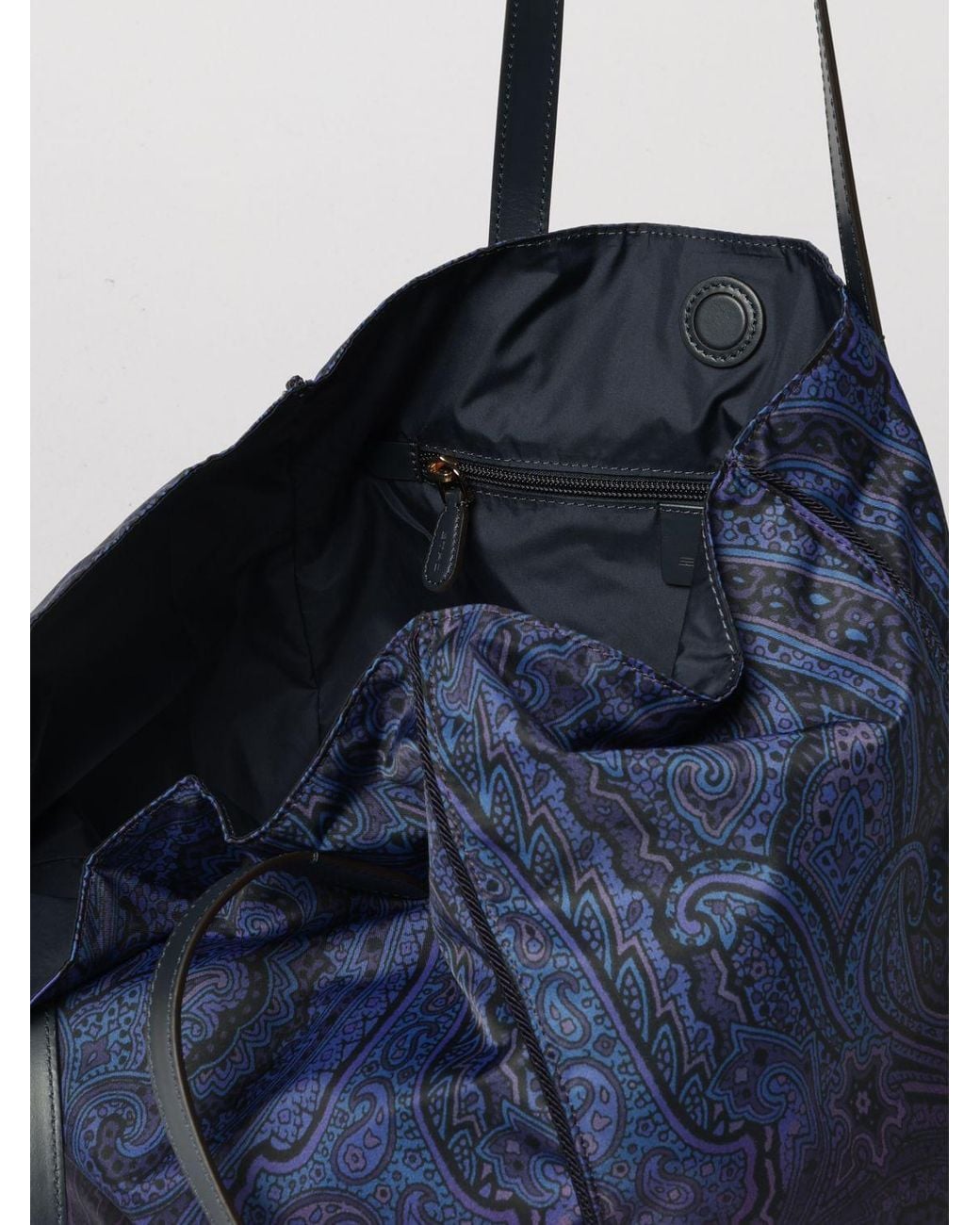 Etro Blue Arnica Paisley Nylon Tote Bag With Double Leather Handles
