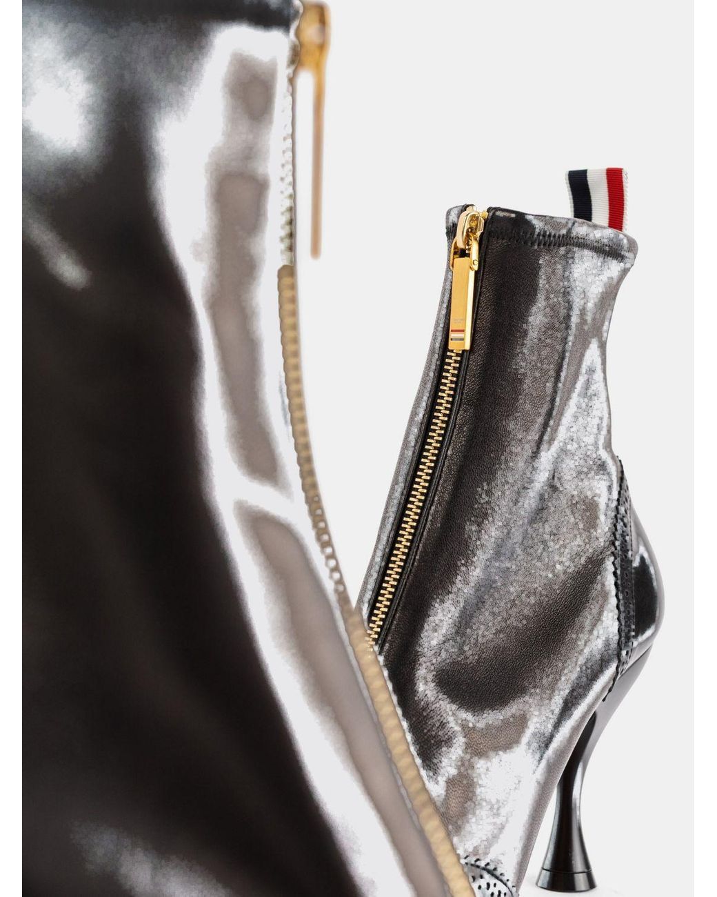 Thom Browne Black Wingtip Leather Ankle Boots With High Spool Heel And Rear Flag