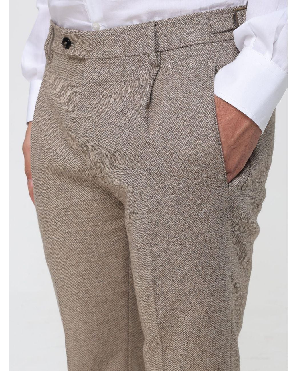 Berwich Gray Slim Fit Pleated Wool Chinos for men