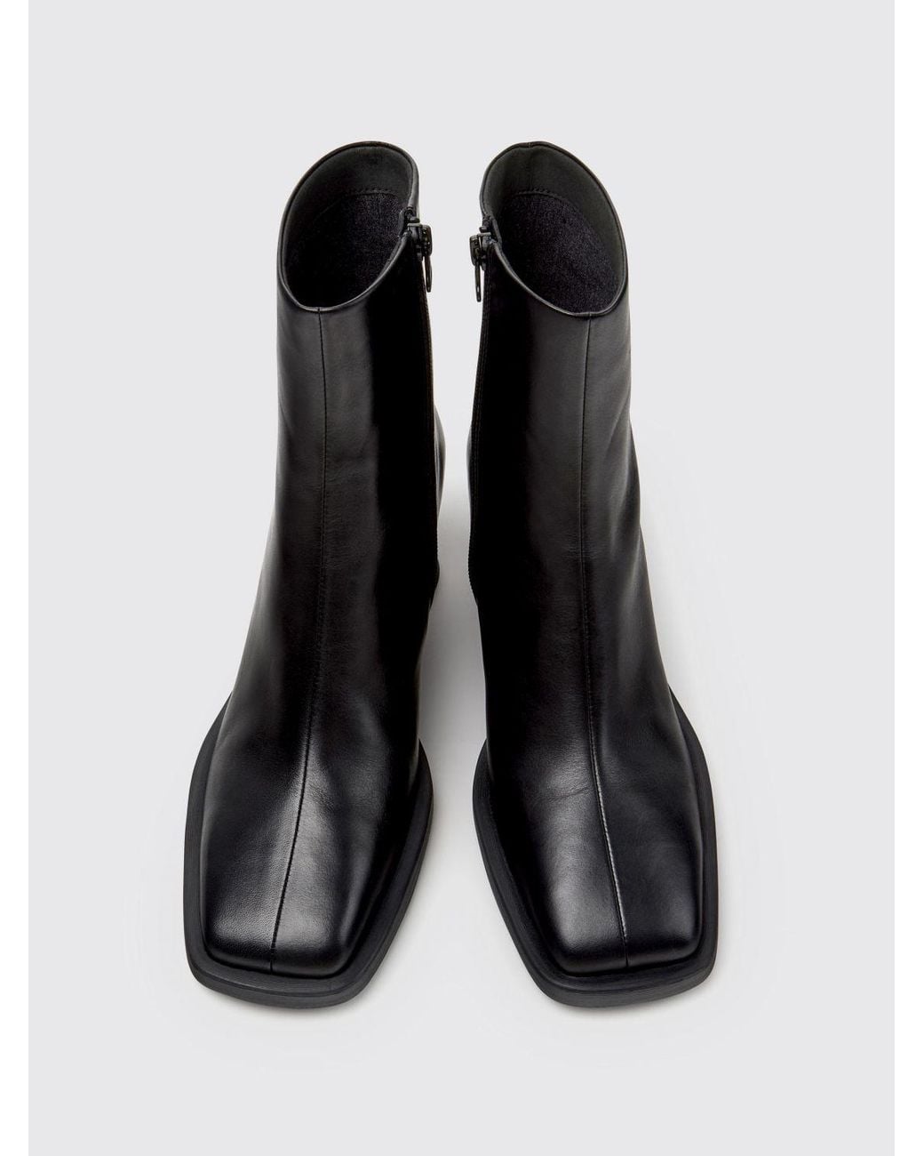 Camper Black Louise Smooth Leather Wedge Ankle Boots With Squared Toe
