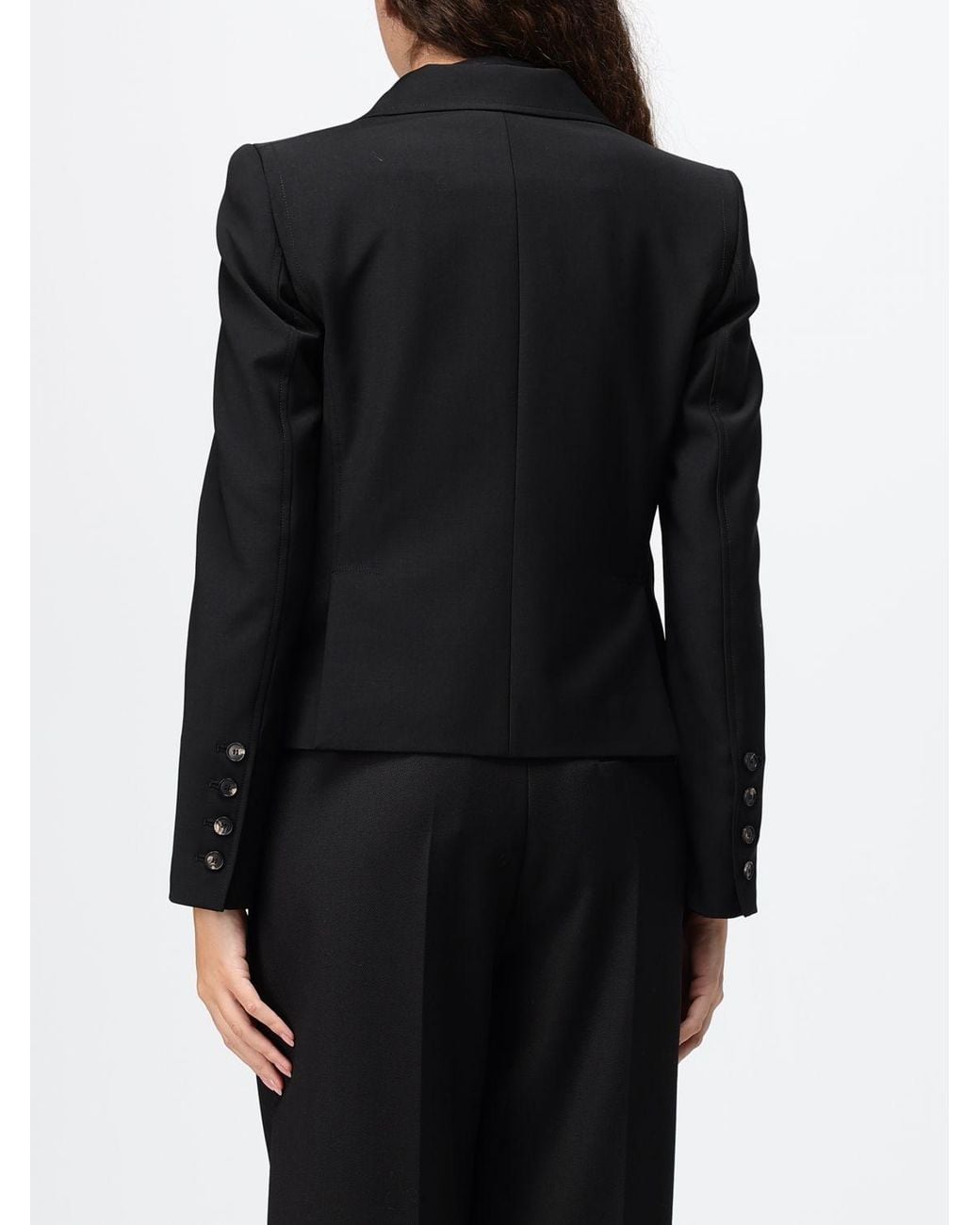 Tela Black Double-Breasted Cropped Blazer With Peak Lapels