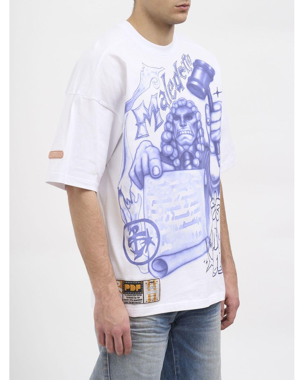 PDF White Printed Cotton T-Shirt for men