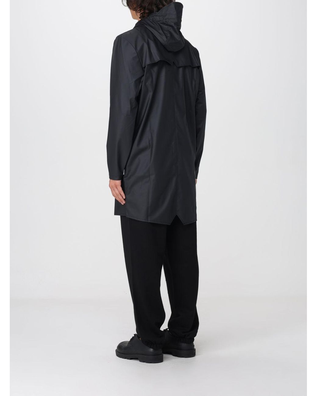 Rains Black Knee-Length Hooded Raincoat for men