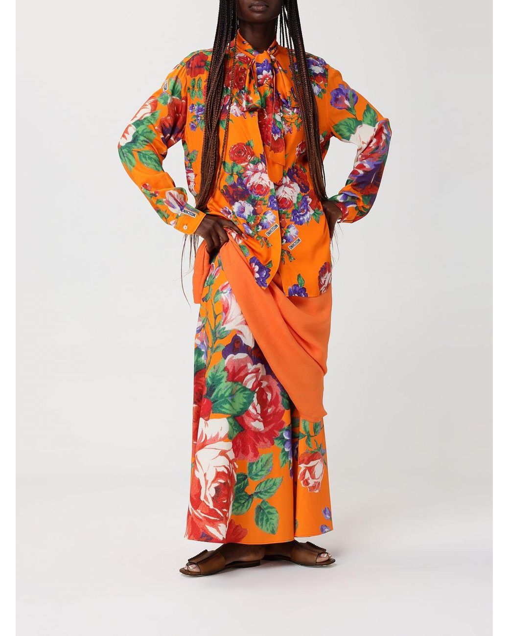 Moschino Couture Orange Viscose Shirt With Floral Print