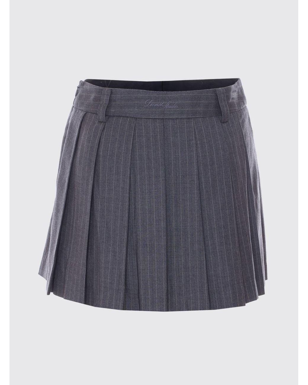 DUNST Gray Pinstriped Crêpe Pleated Mini Skirt With Side Zip Closure