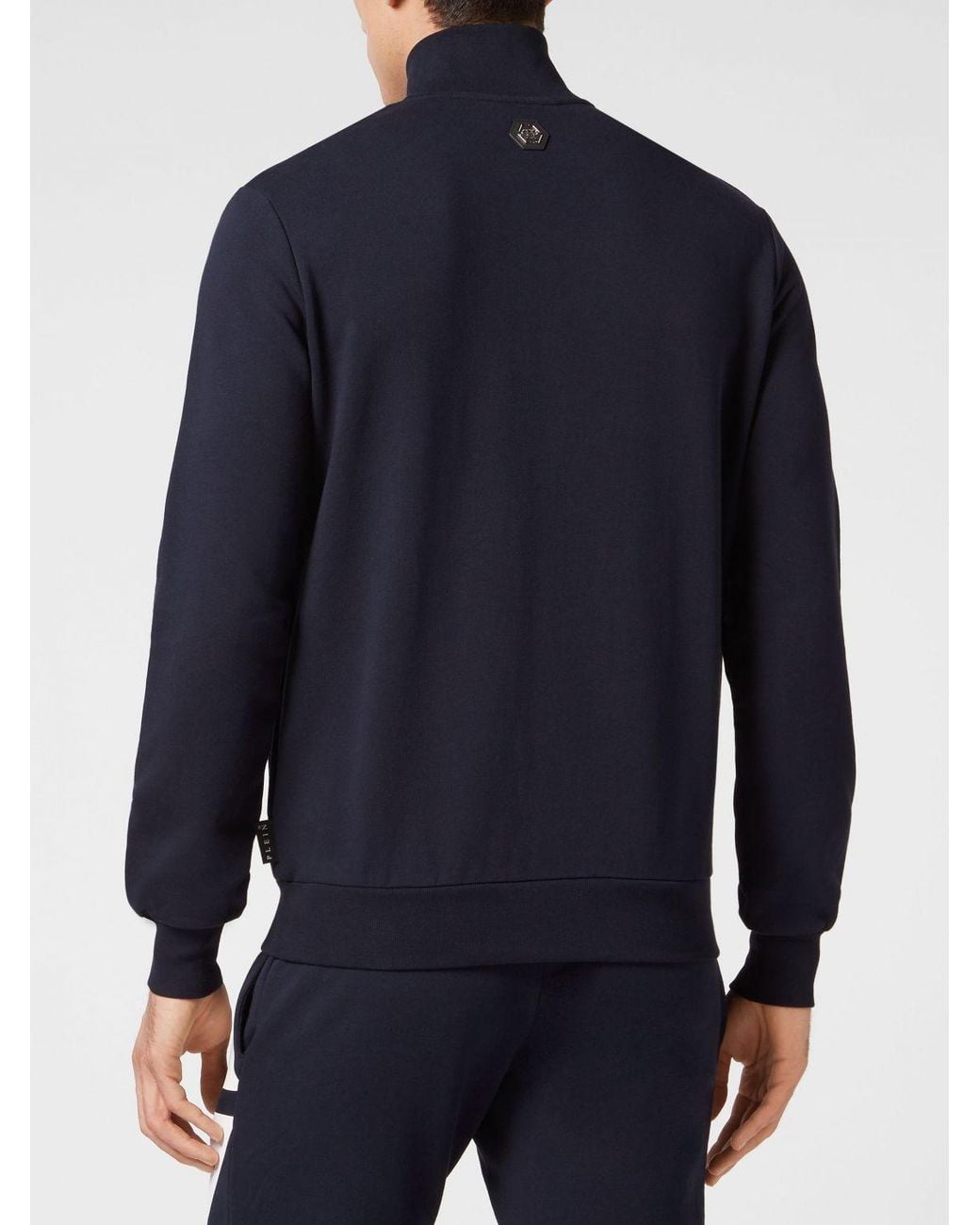 Philipp Plein Blue Cotton Zip-Up Sweatshirt With High Neck And Monogram Hexagon Logo for men