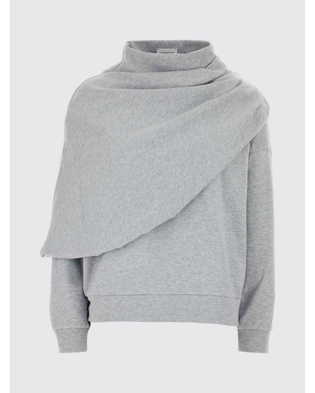 Magda Butrym Gray High Neck Draped Cotton Sweatshirt With Relaxed Fit