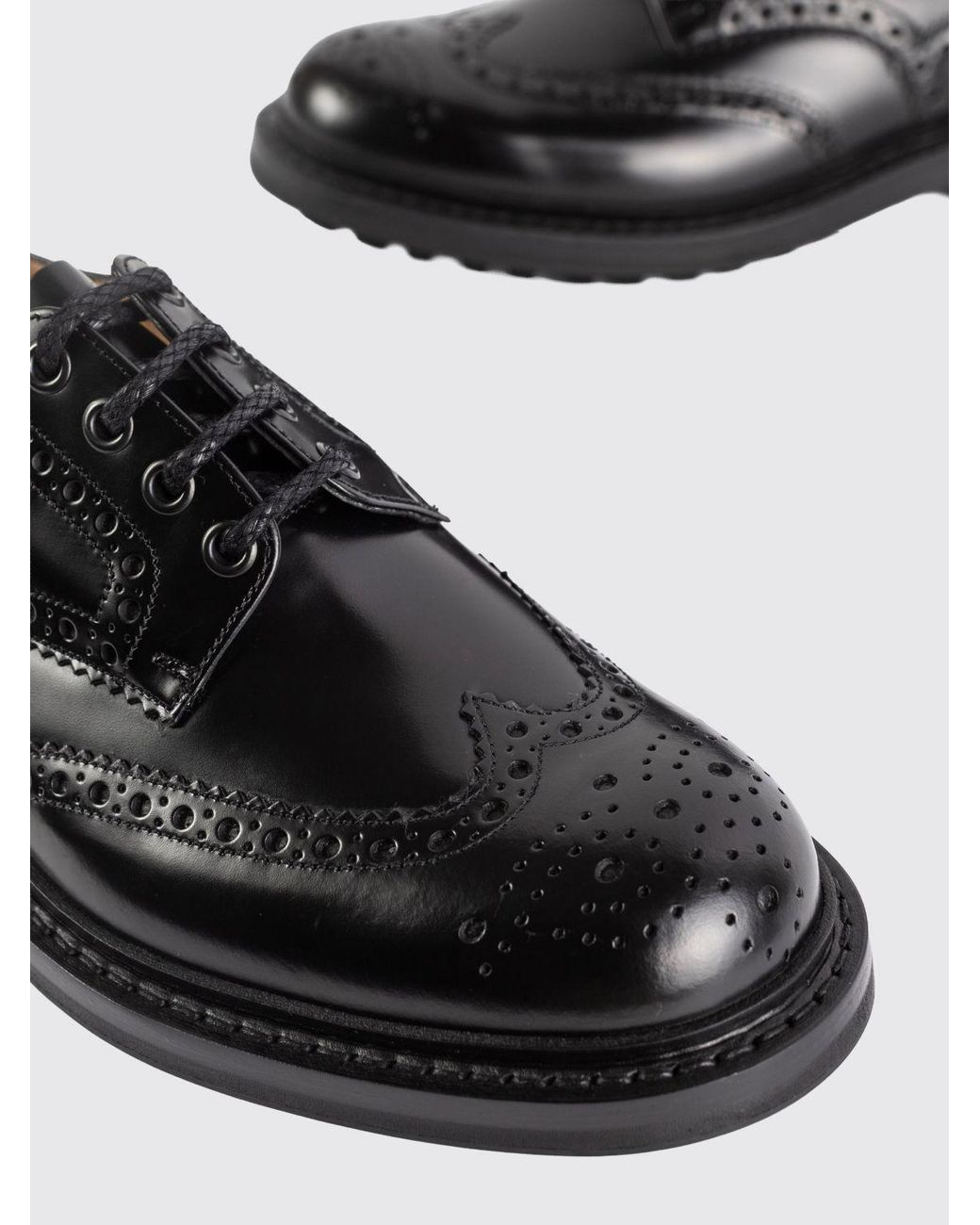 Church's Black Brushed Calfskin Leather Brogue Derby Shoes With Notched Sole for men