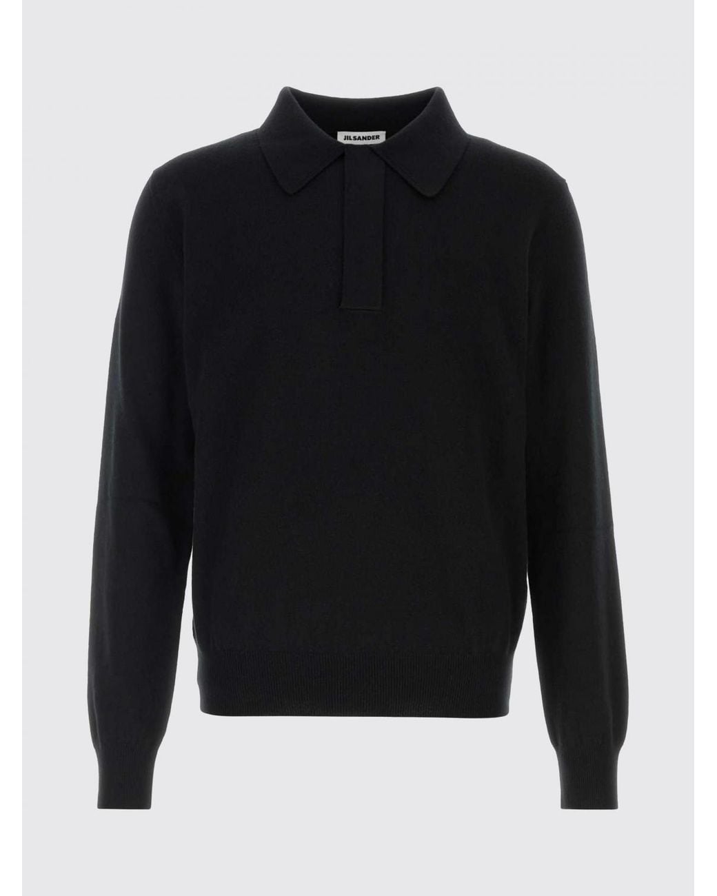 Jil Sander Black Long-Sleeved Knit Wool Polo With Concealed Placket for men