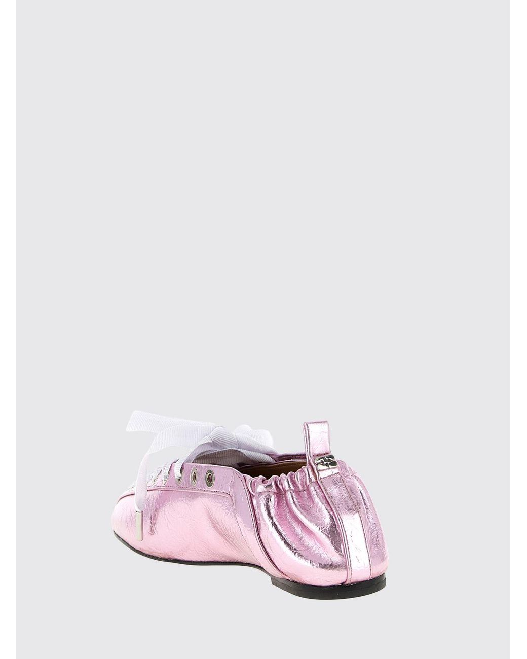Ganni Pink Sporty Laminated Faux Leather Ballerina Flats