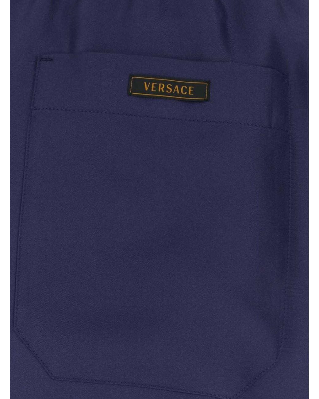 Versace Blue Baroque Print Silk Sport Shorts With Elasticated Waist for men