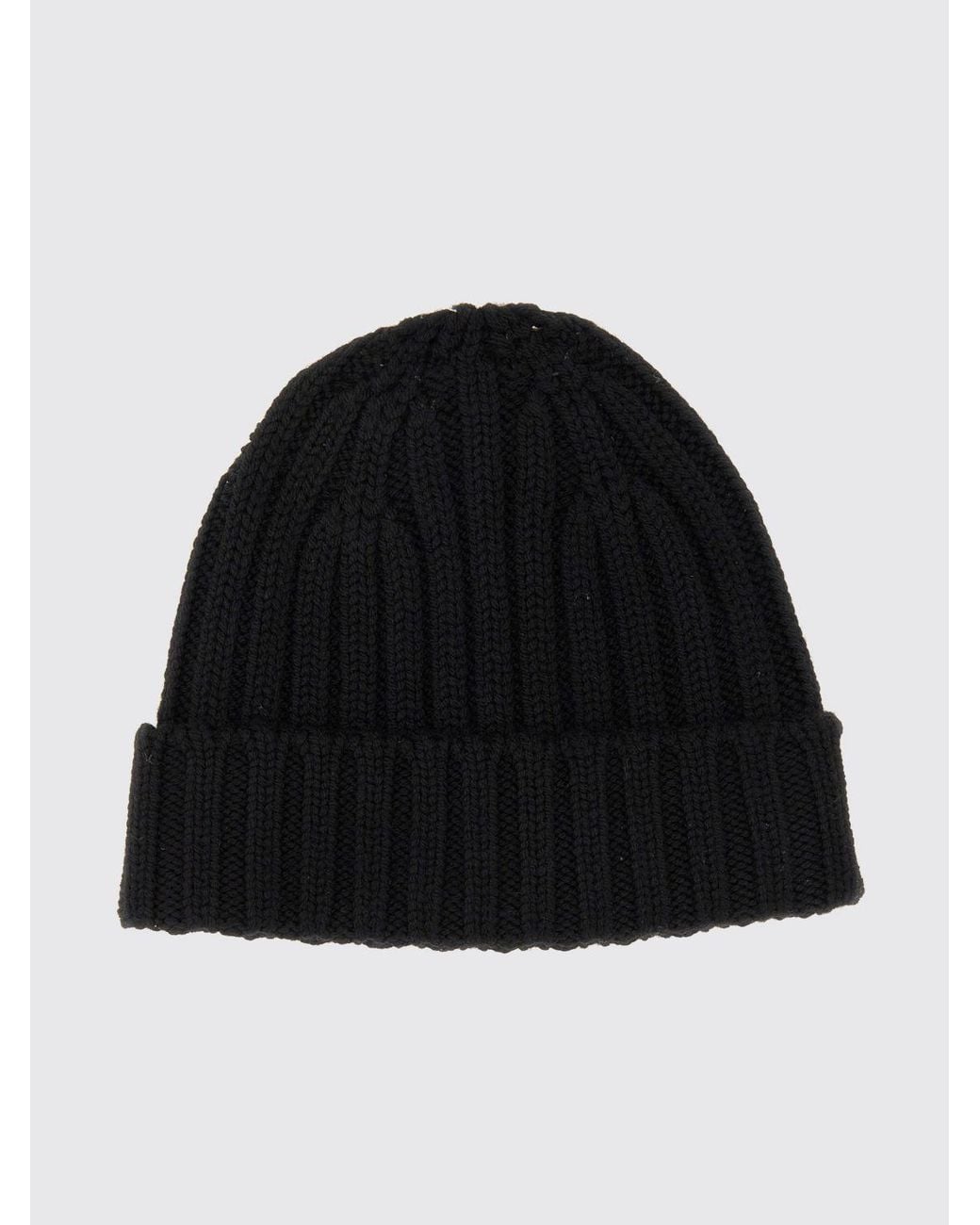 Aspesi Black Ribbed Wool Beanie Hat With Turn-Up Cuff