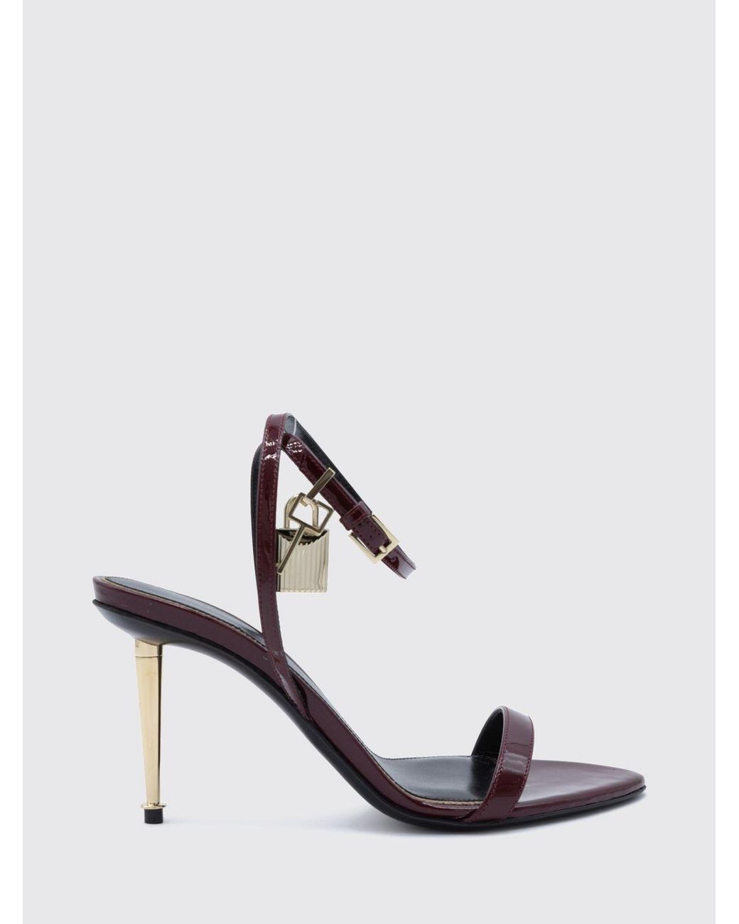 Tom Ford White Padlock Patent Leather High-Heel Sandals With Ankle Strap