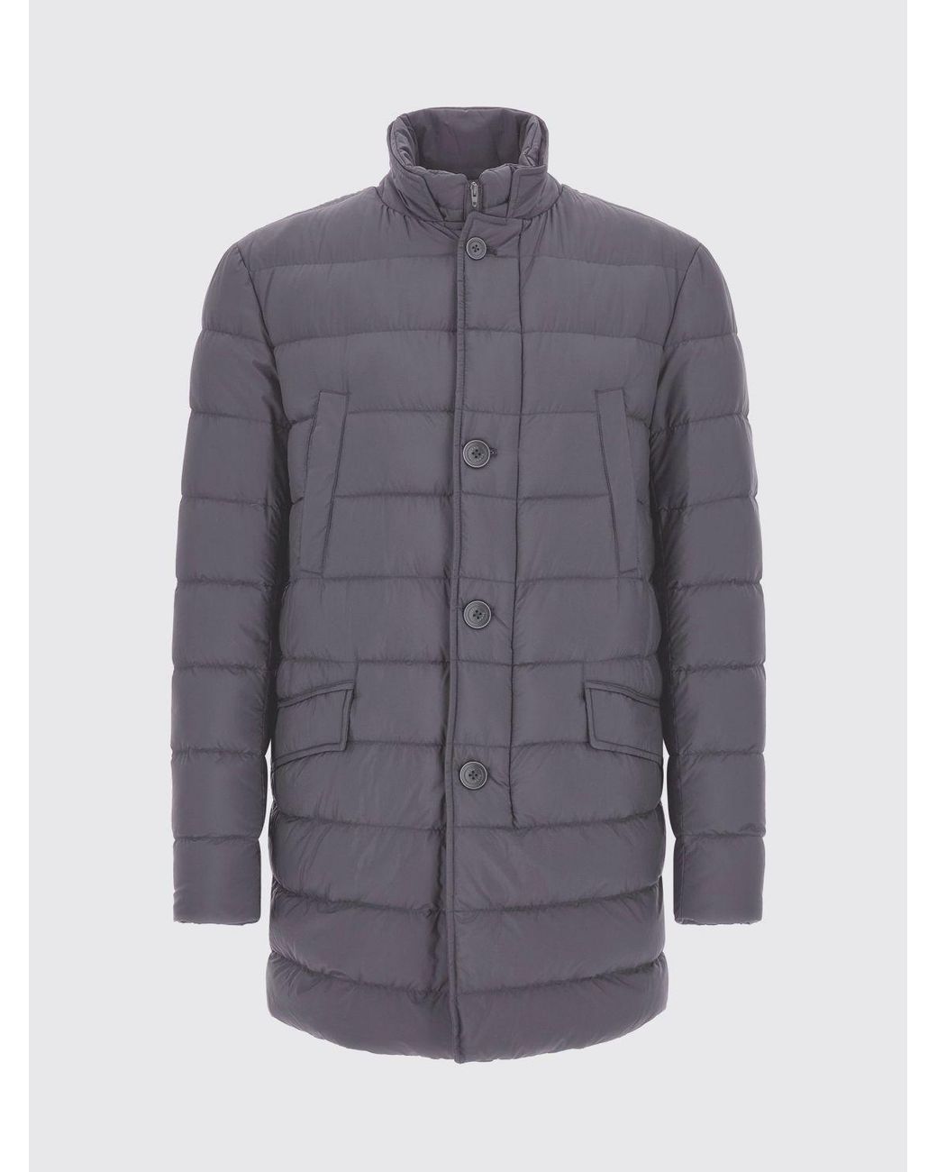 Herno Gray Long Quilted Nylon Puffer Coat With High Neck And Button Closure for men
