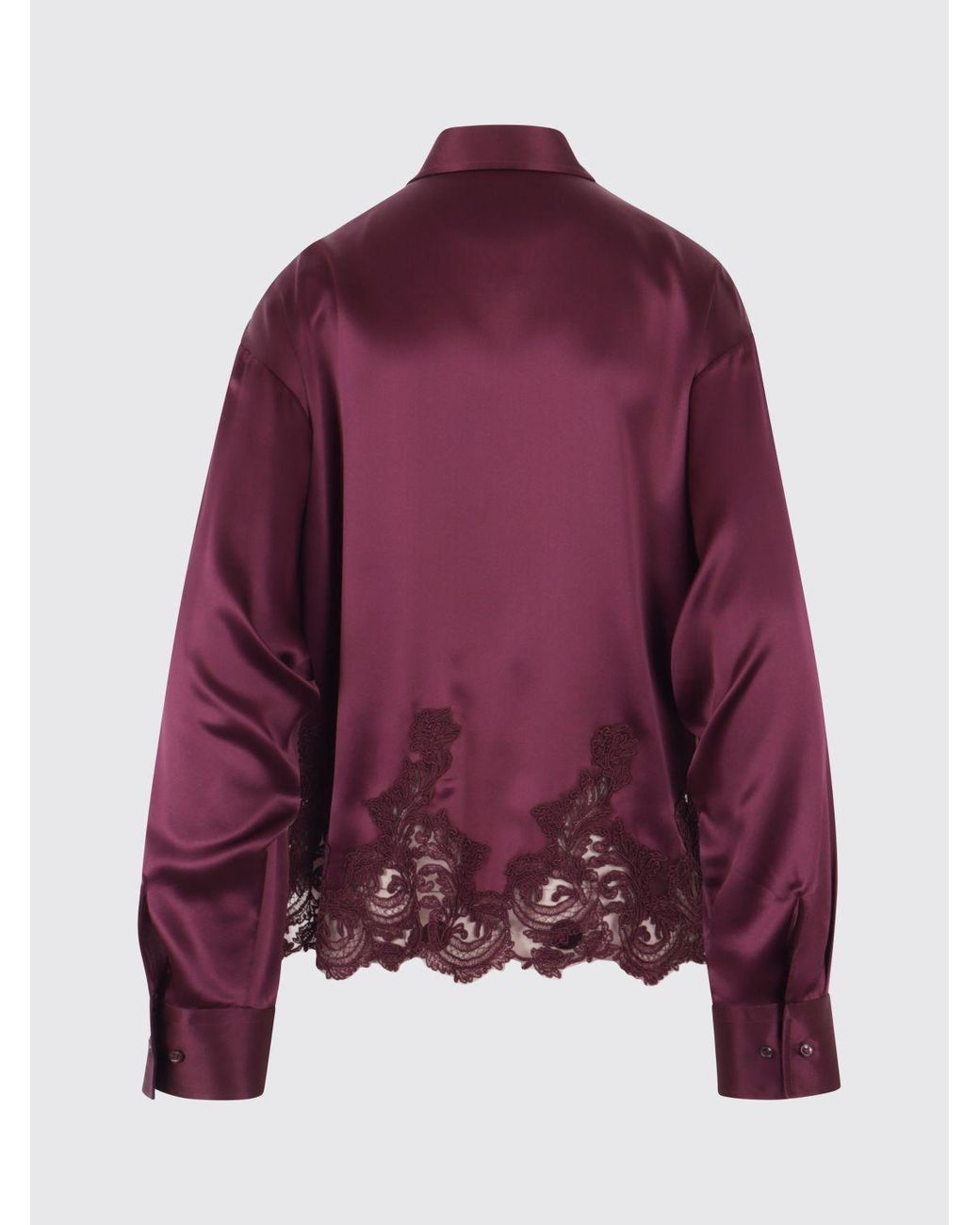 Ermanno Scervino Purple Satin Shirt With Embroidered Lace Inserts