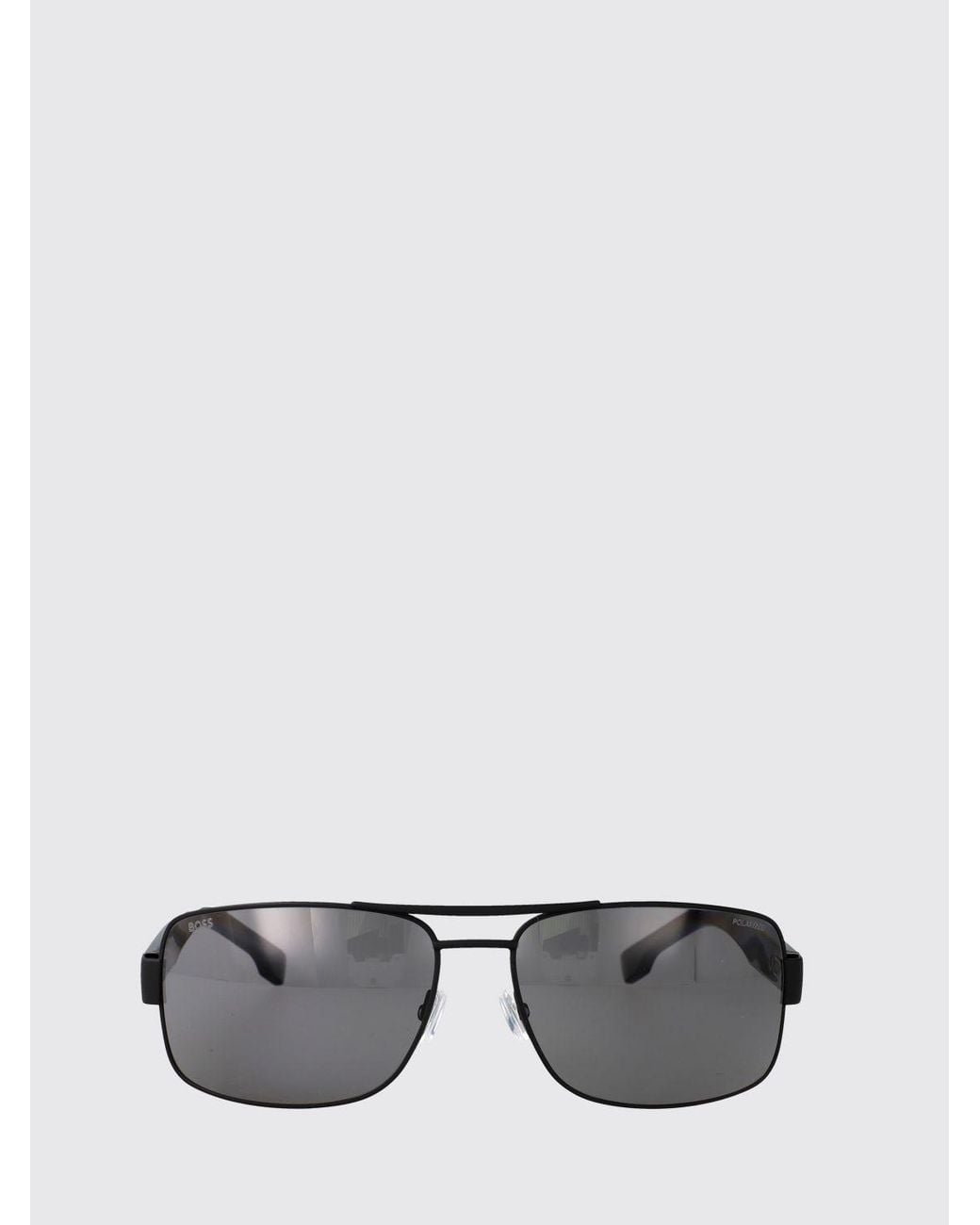 Boss Gray Rectangular Aviator Metal Sunglasses With Lettering Logo for men