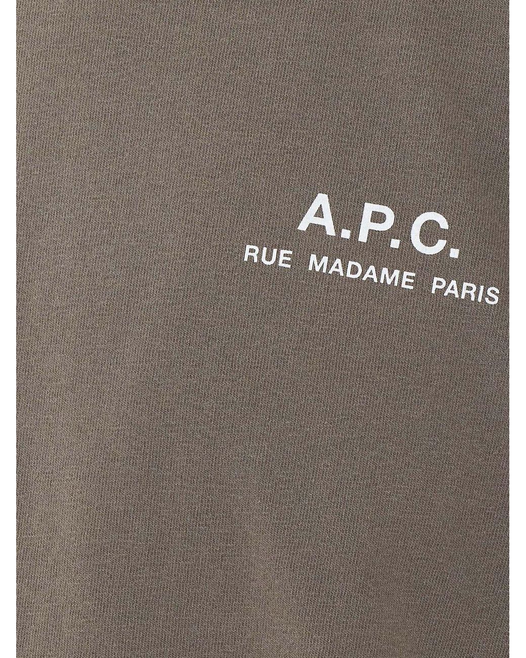 A.P.C. Gray Cotton T-Shirt With Contrast Logo On The Chest for men