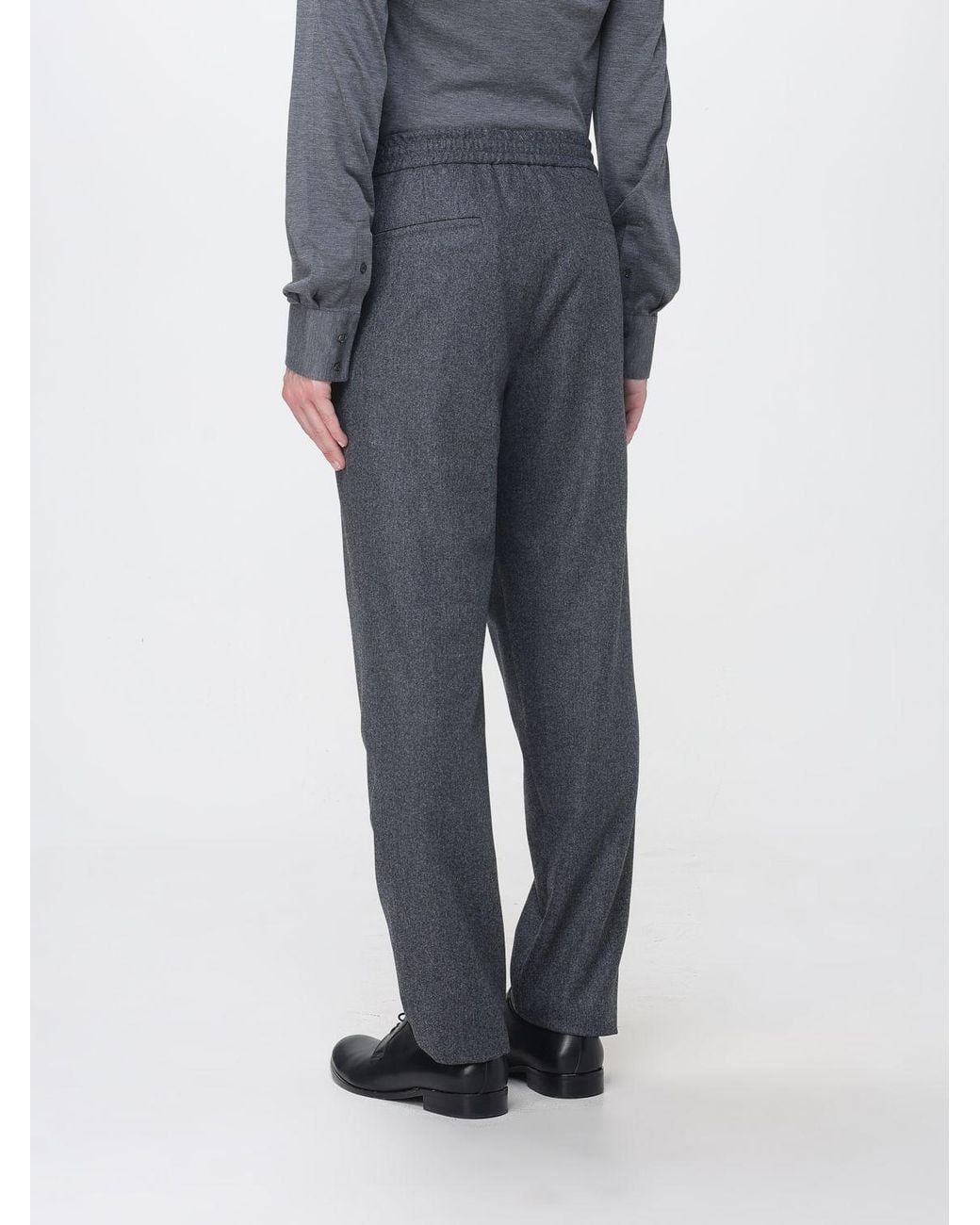 Brunello Cucinelli Gray Virgin Wool Slim Fit Trousers With Drawstring Waist for men