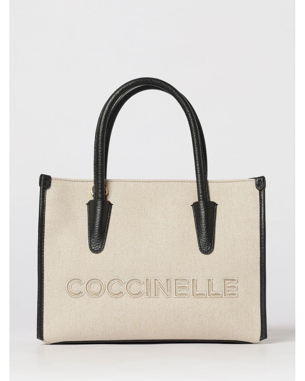 Coccinelle Natural Myrtha Canvas And Grained Leather Bag