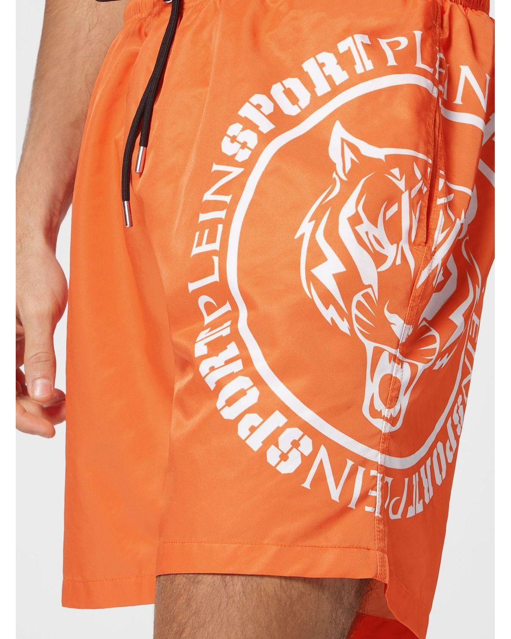 Philipp Plein Orange Nylon Swim Trunks With Contrasting Logo And Drawstring for men