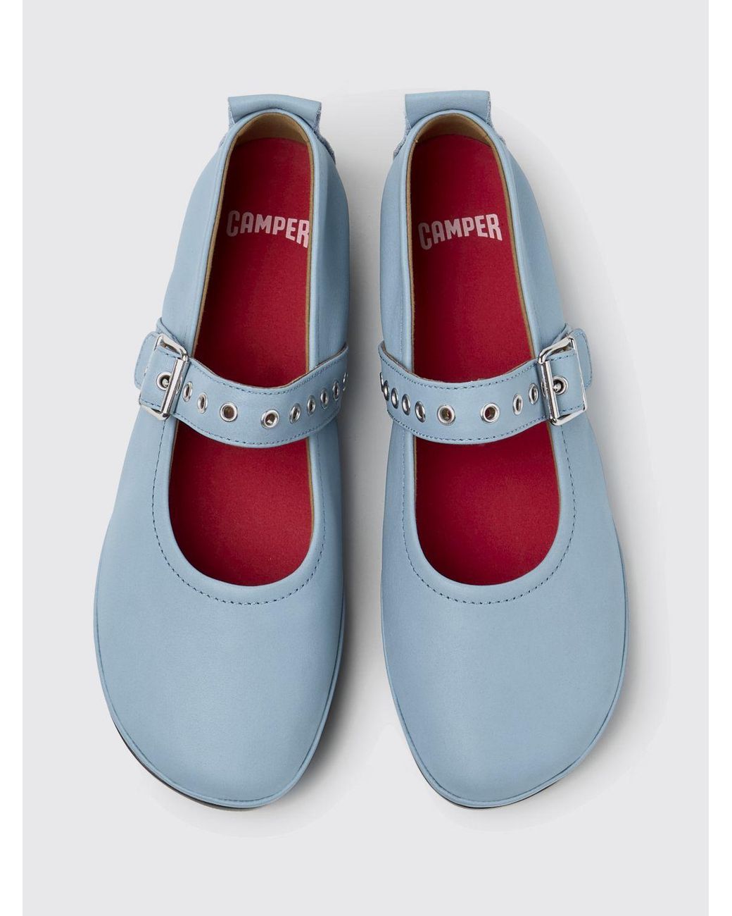 Camper White Right Nina Calfskin Mary Jane Flats With Adjustable Strap