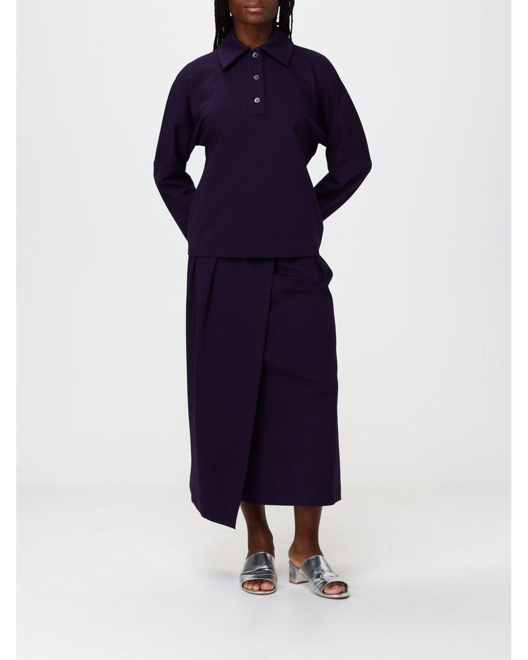 Liviana Conti Blue Claire High-Waisted Crêpe Wrap Midi Skirt