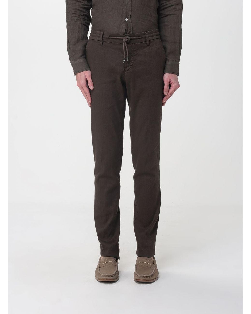 Mason's Black Linen And Cotton Blend Drawstring Trousers for men