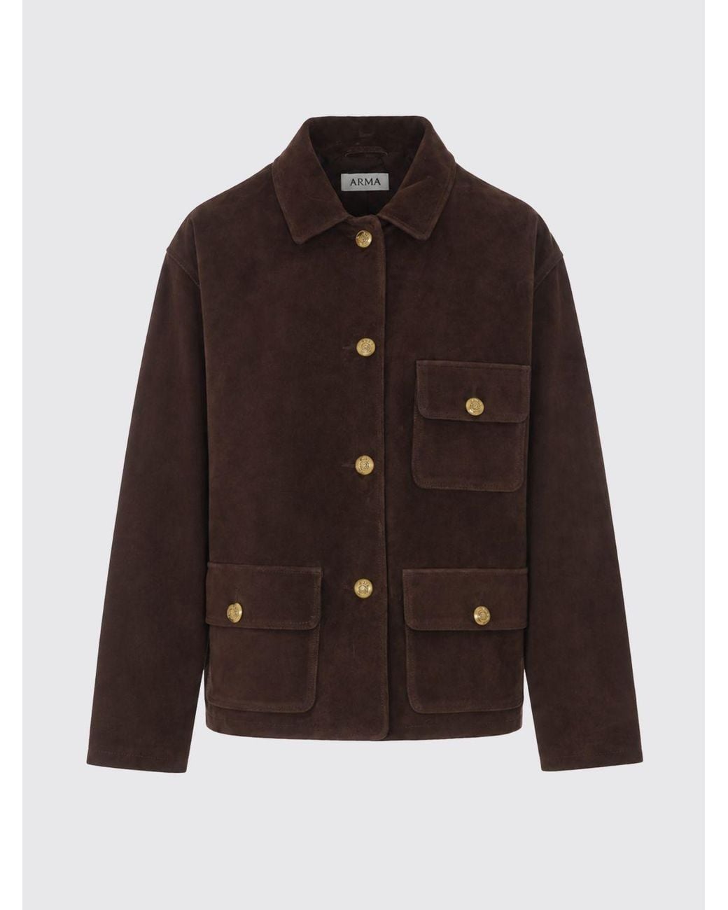 Arma Brown Cropped Suede Shirt Jacket With Patch Pockets
